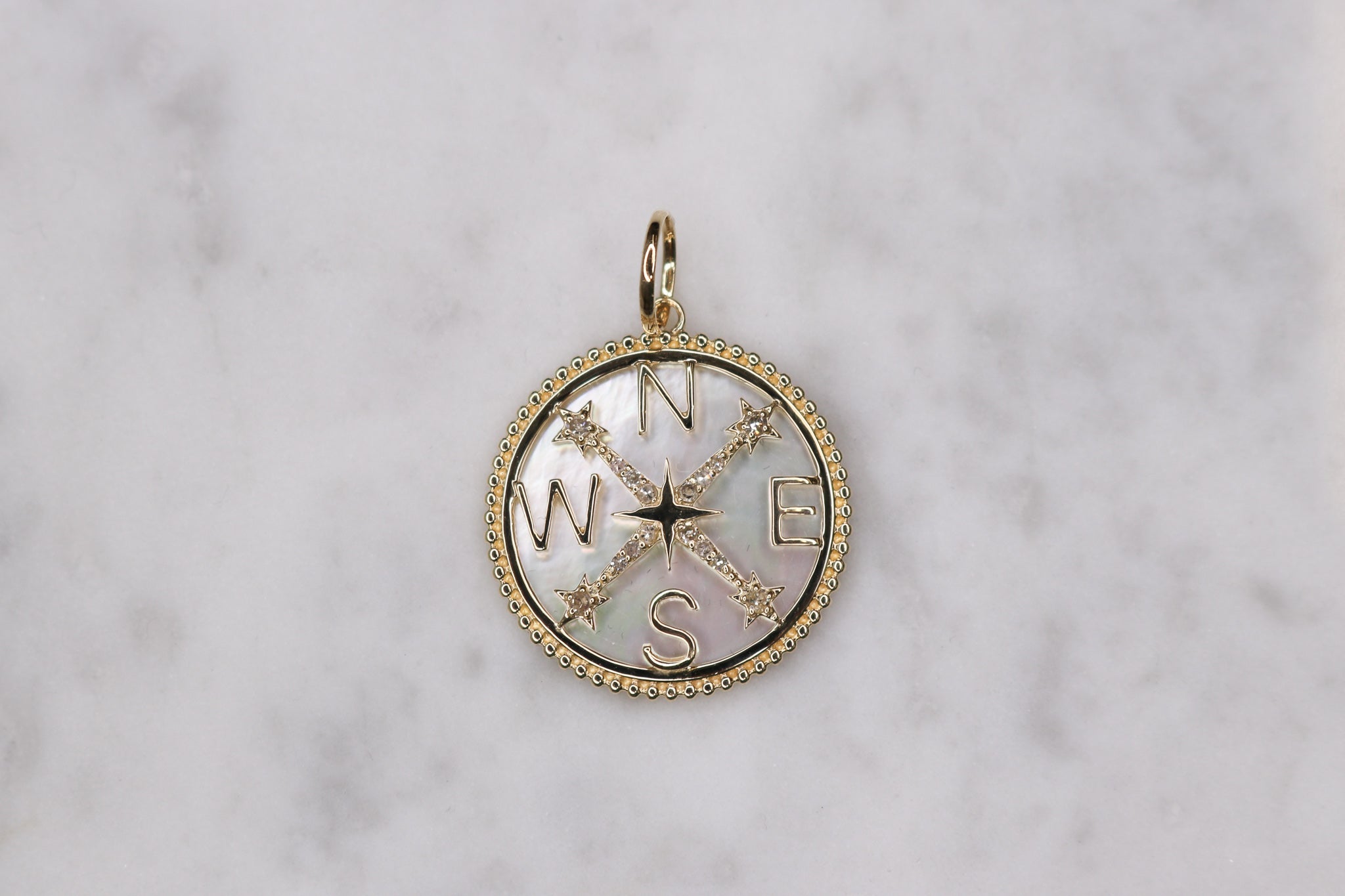 14K Mother Of Pearl Compass Charm - Nolita