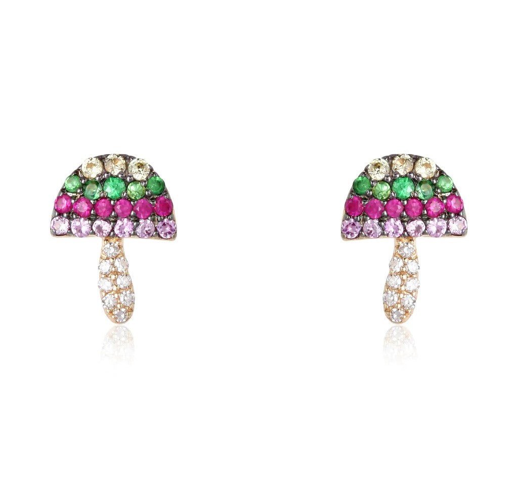 14K Multicolor Mushroom Stud Earrings - Nolita