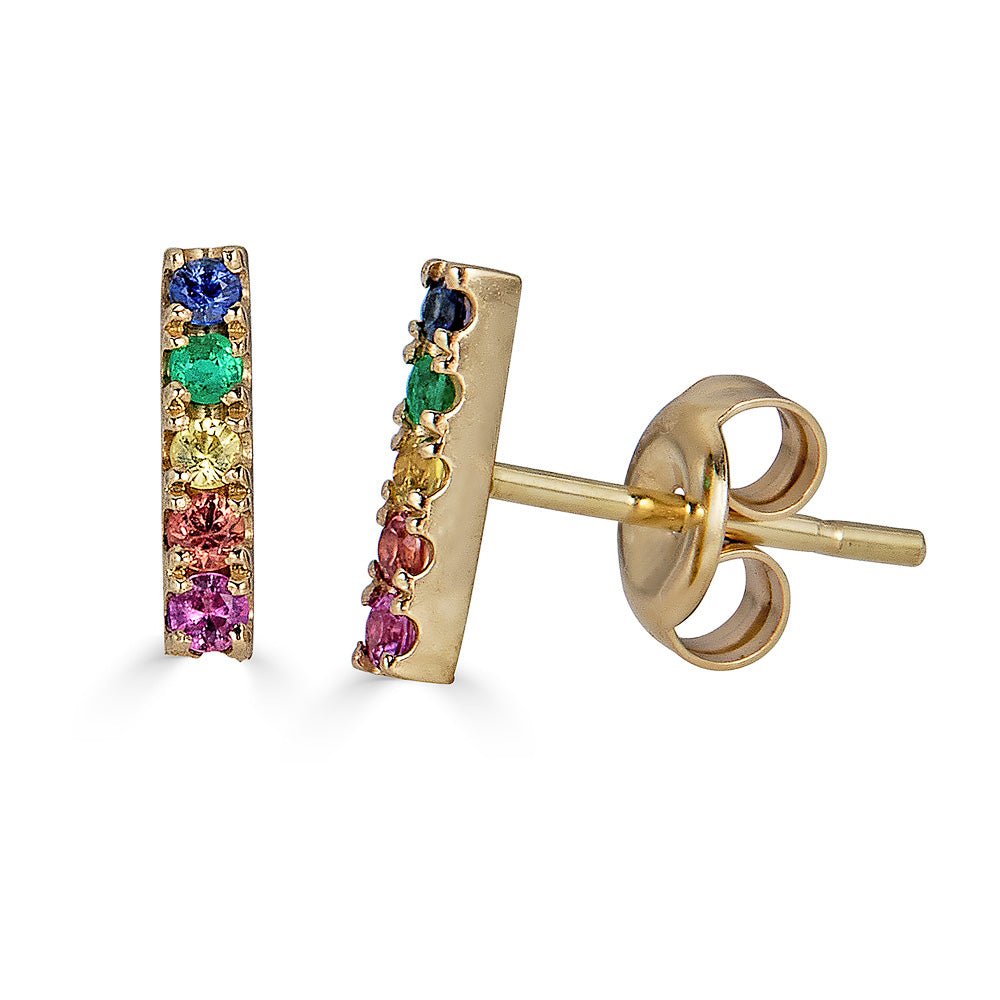 14K Rainbow Bar Studs - Nolita