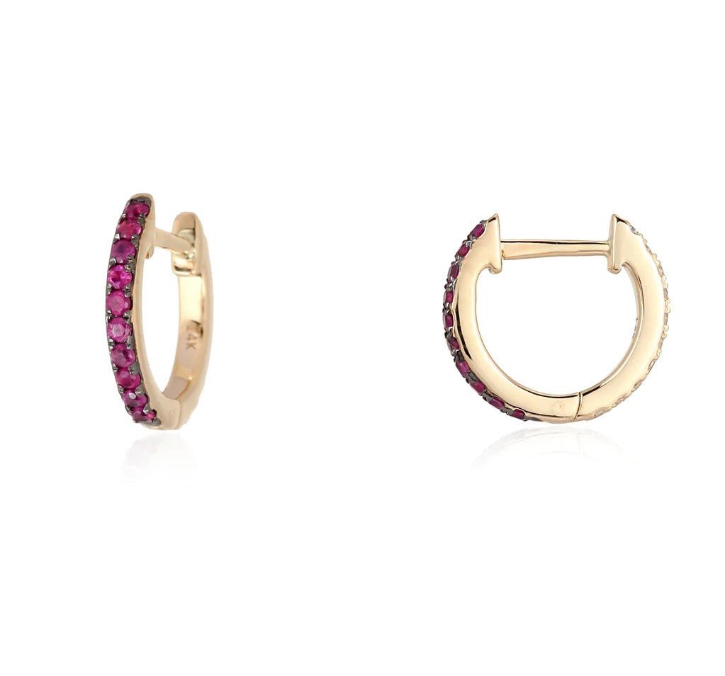 14K Ruby and Diamond Double Sided Huggies - Nolita