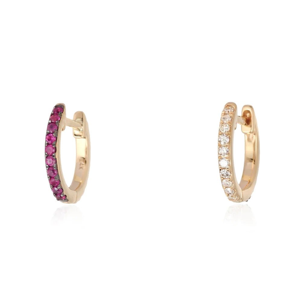 14K Ruby and Diamond Double Sided Huggies - Nolita