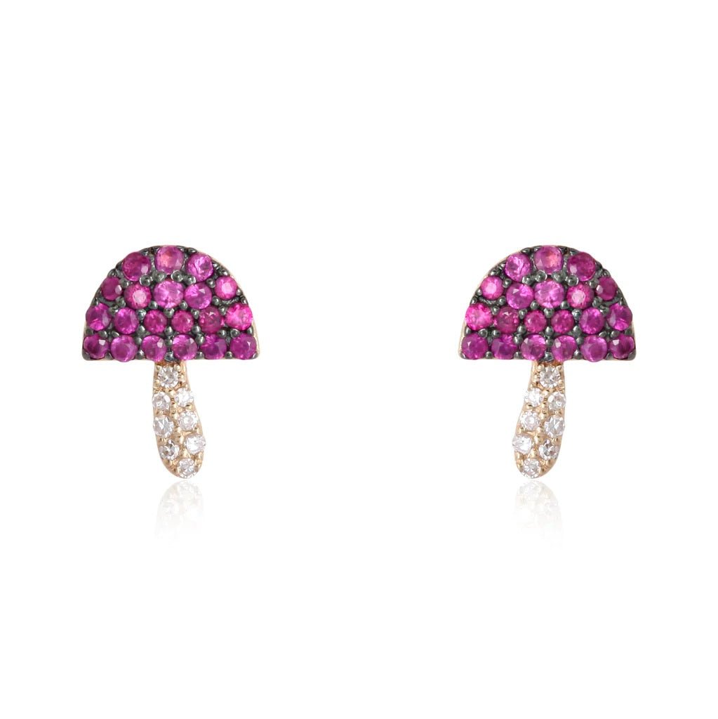 14K Ruby Mushroom Stud Earrings - Nolita