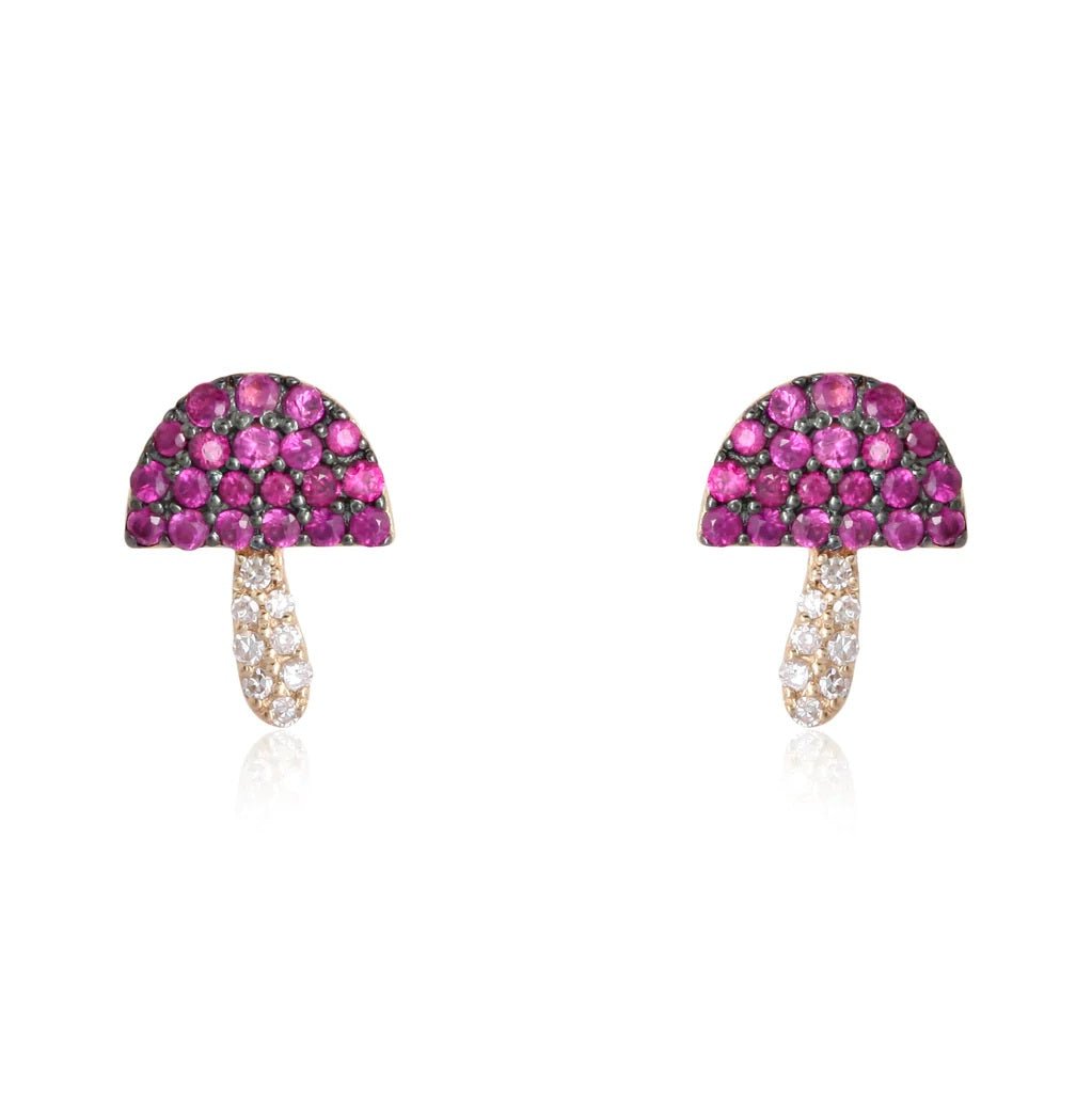 14K Ruby Mushroom Stud Earrings - Nolita