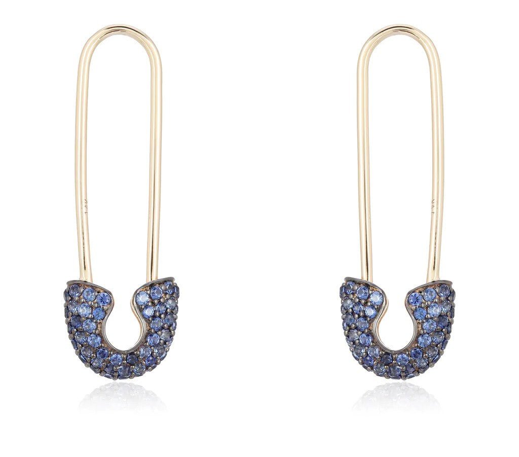 14K Sapphire Safety Pin Earring - Nolita