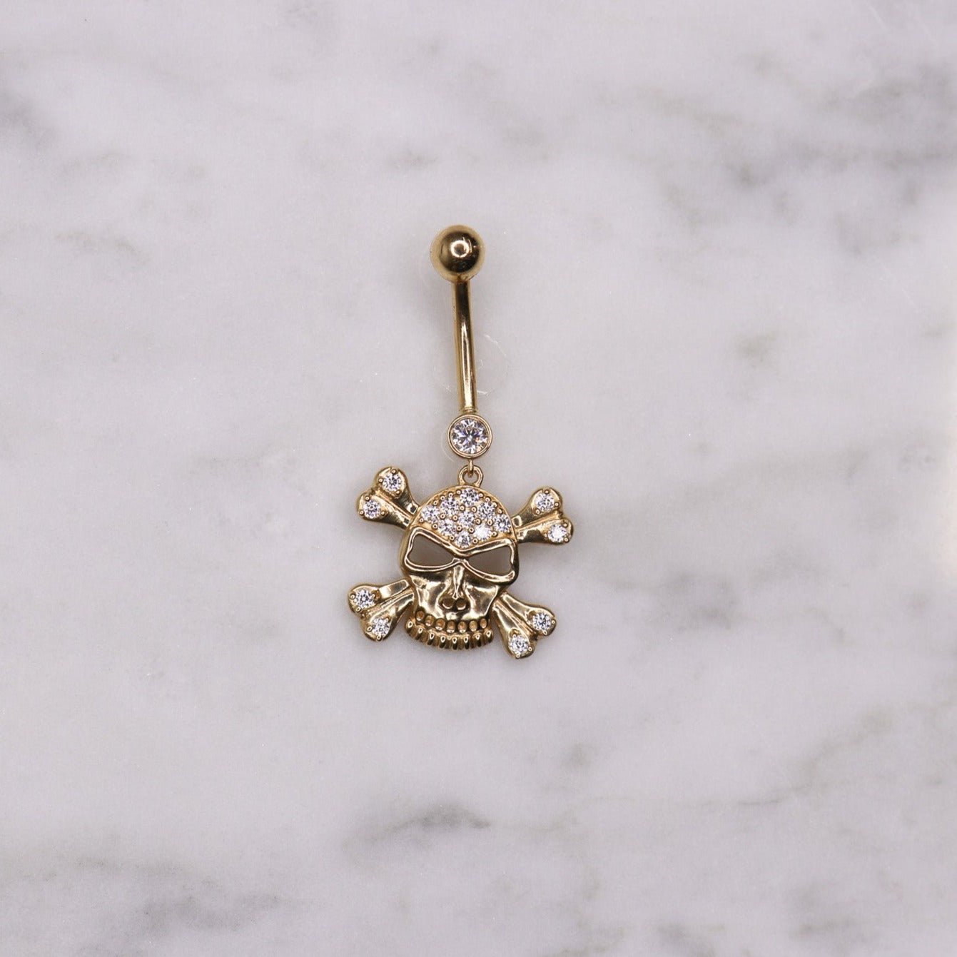 14K Skull CZ Belly Ring - Nolita