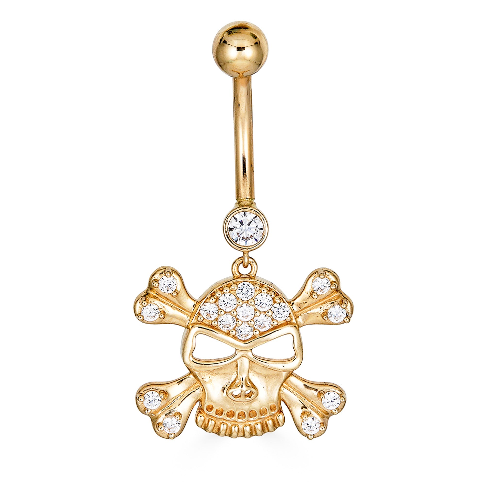 14K Skull CZ Belly Ring - Nolita