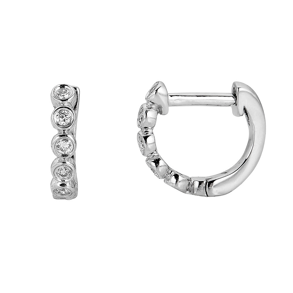 14K Small Bezel Diamond Hoops - Nolita