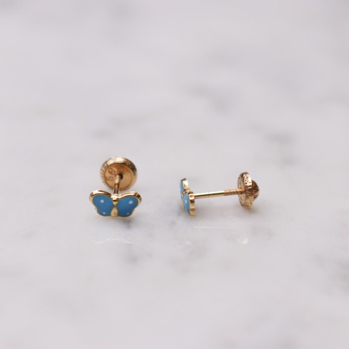 14K Small Enamel Blue Butterfly Studs - Nolita