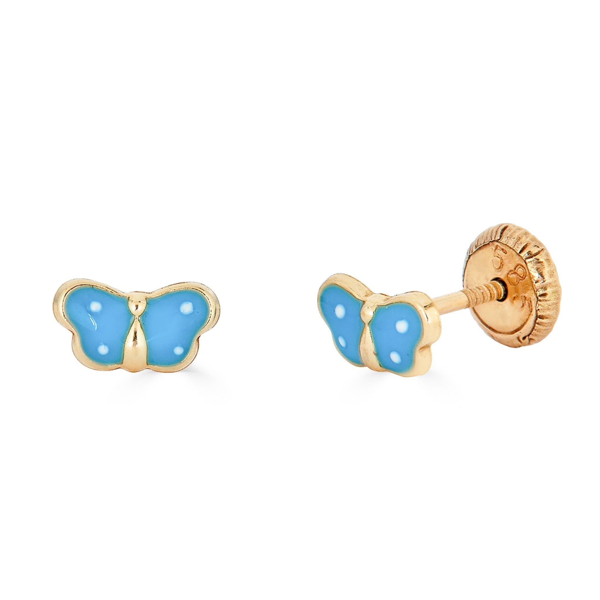 14K Small Enamel Blue Butterfly Studs - Nolita