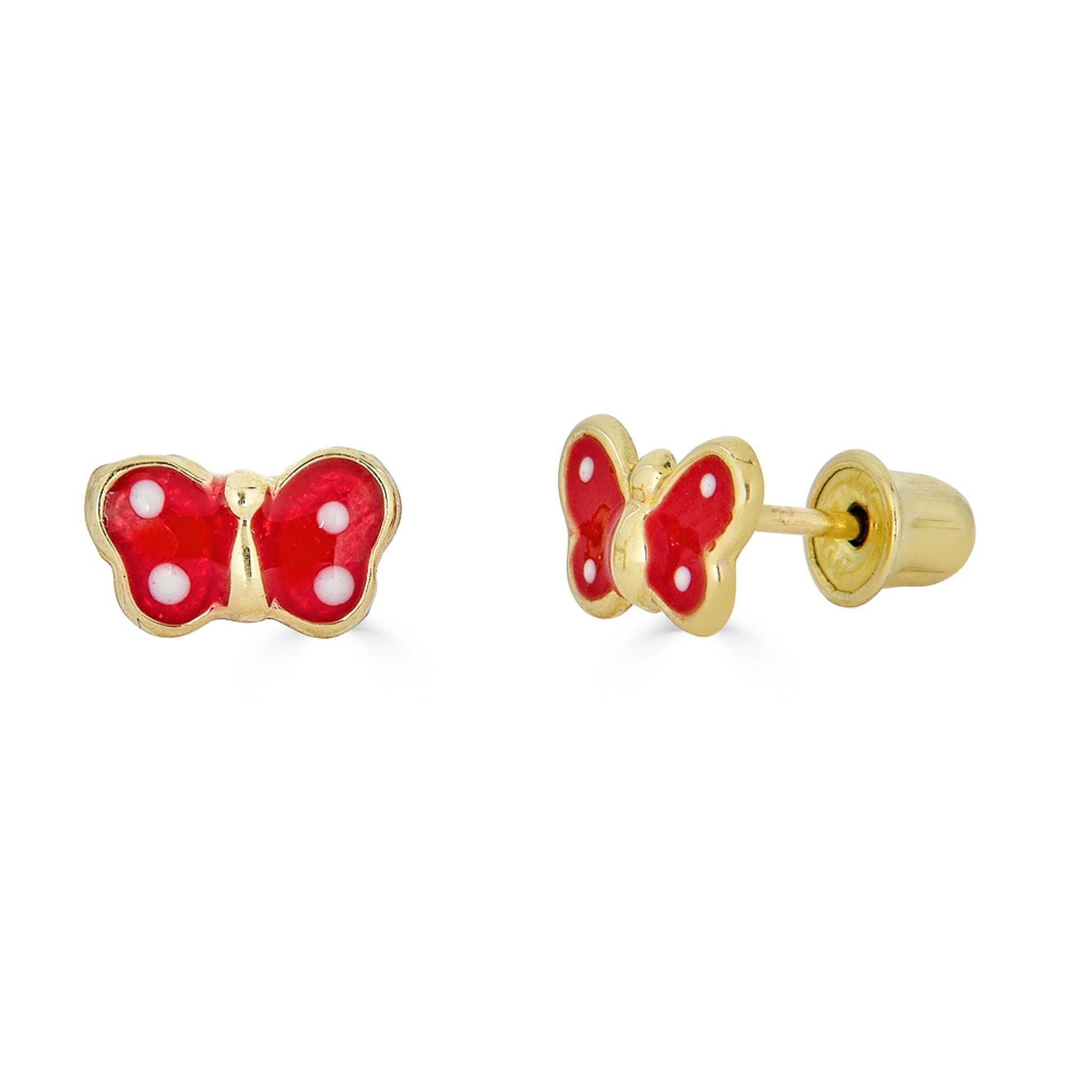 14K Small Enamel Red Butterfly Studs - Nolita