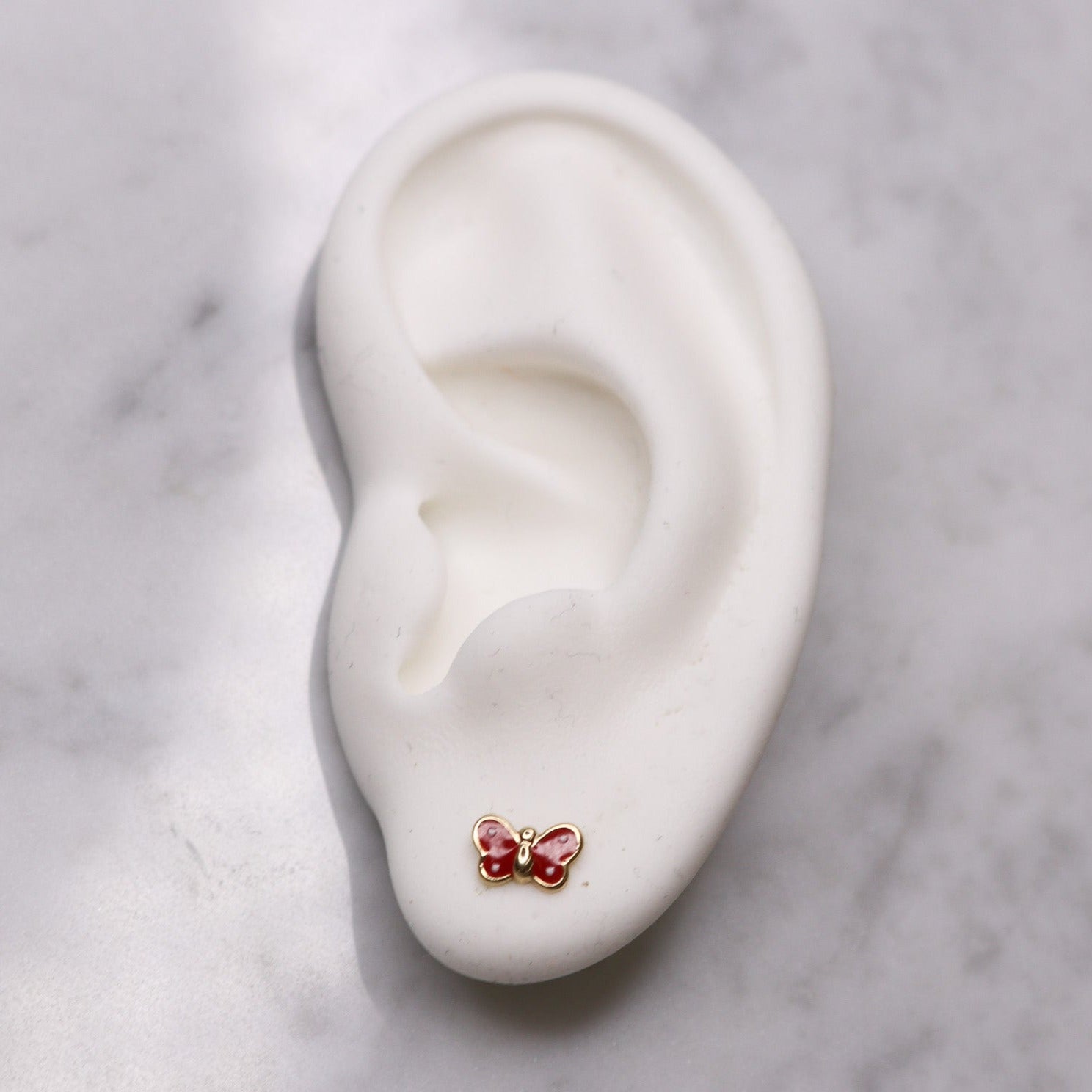 14K Small Enamel Red Butterfly Studs - Nolita