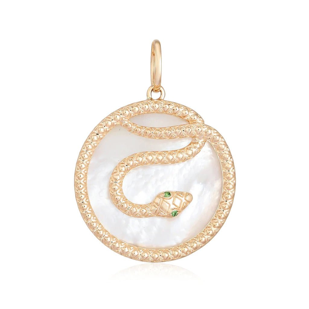 14K Snake Mother Of Pearl Charm - Nolita