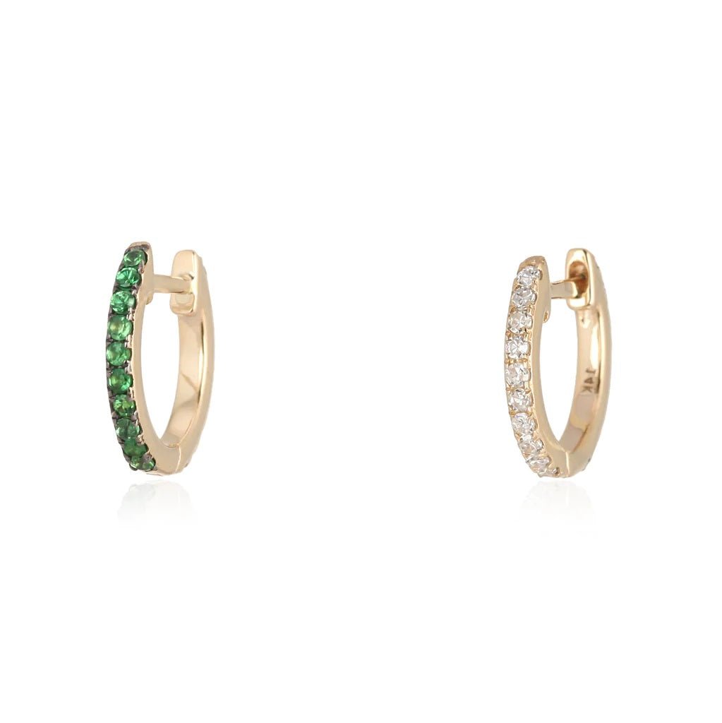 14K Tsavorite and Diamond Double Sided Huggies - Nolita