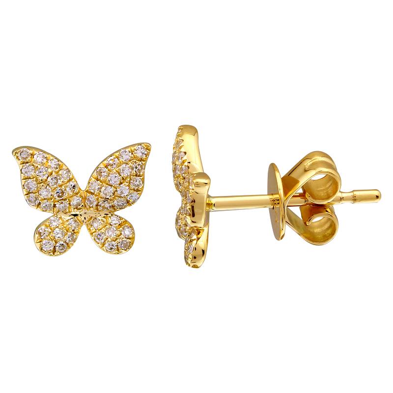 14K Gold Butterfly Diamond Stud Earrings