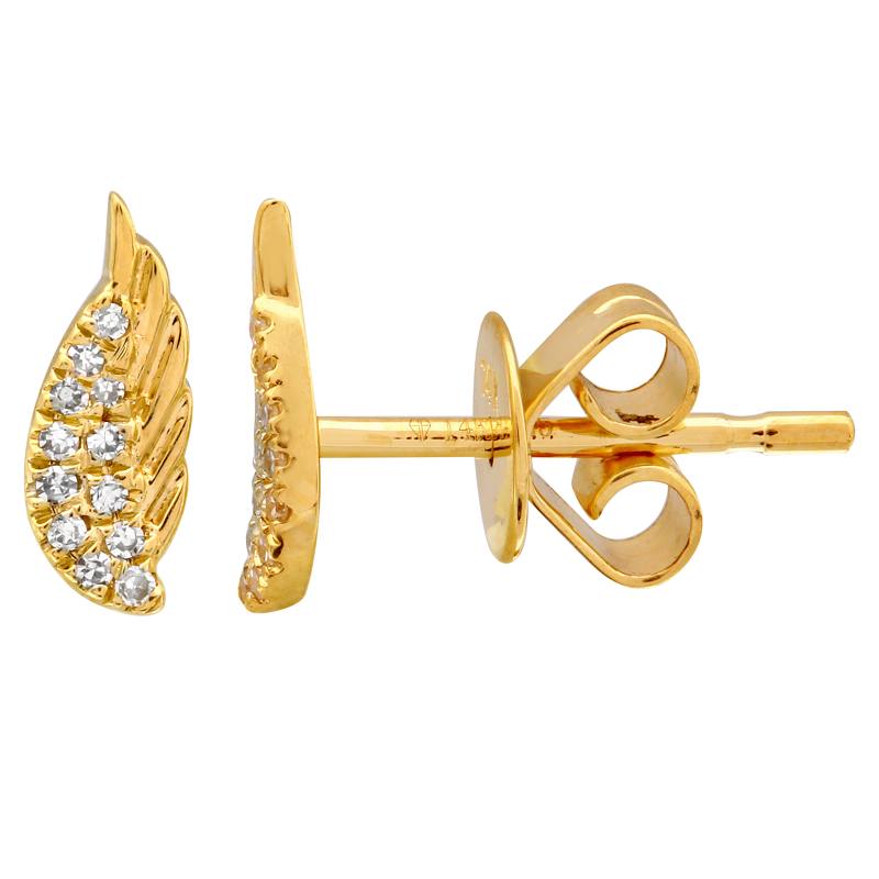 14K Gold Angle Wing Diamond Stud Earrings