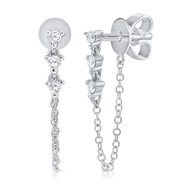 14K 3 Diamond Chain Stud Earrings - Nolita