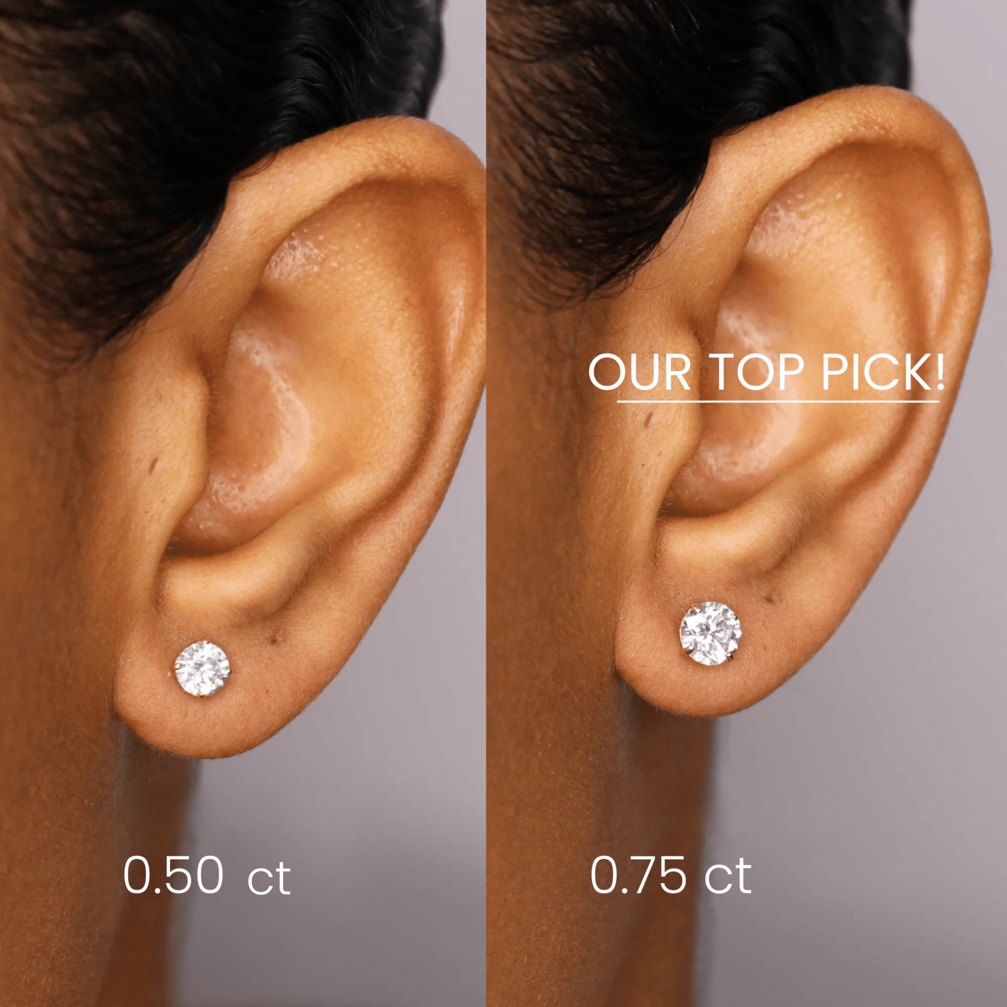 14K 3 Prong Round Lab Grown Diamond Flat Back Single Stud - Nolita