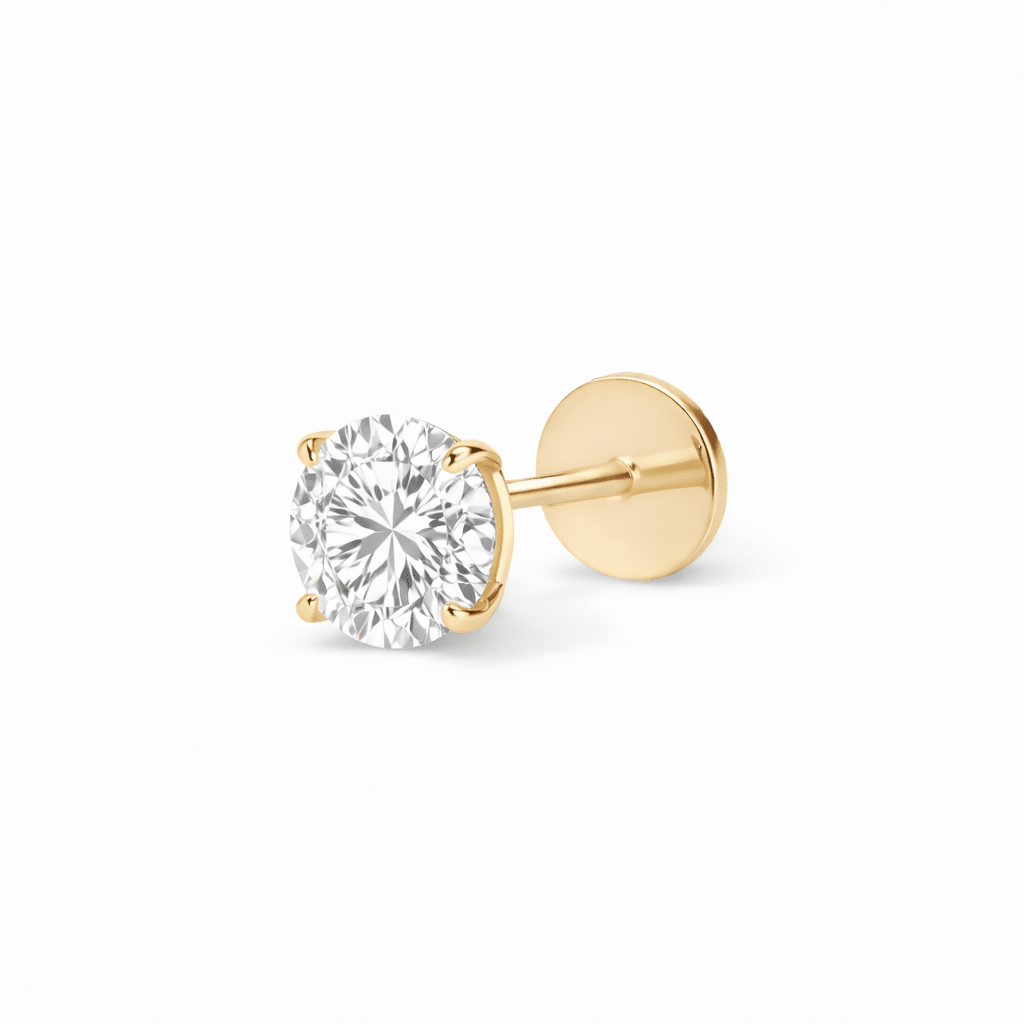 14K 3 Prong Round Lab Grown Diamond Flat Back Single Stud - Nolita