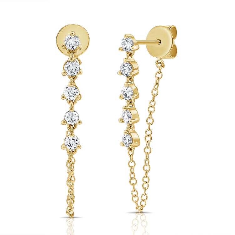 14K 5 Diamond Chain Stud Earrings - Nolita