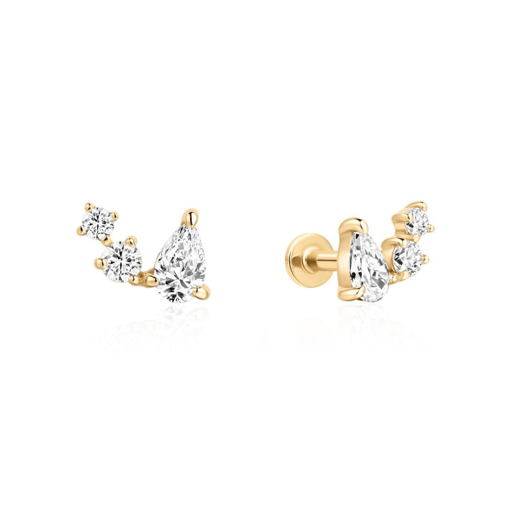14K Aurora Cluster Lab Diamond Flat Back Stud - Nolita