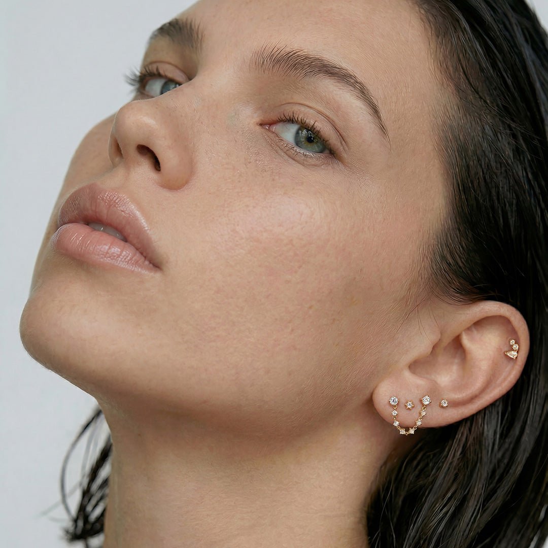 14K Aurora Cluster Lab Diamond Flat Back Stud - Nolita