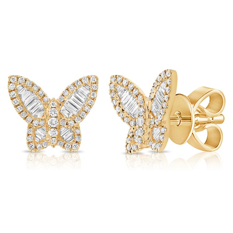 14K Baguette Diamond Butterfly Stud Earrings - Nolita