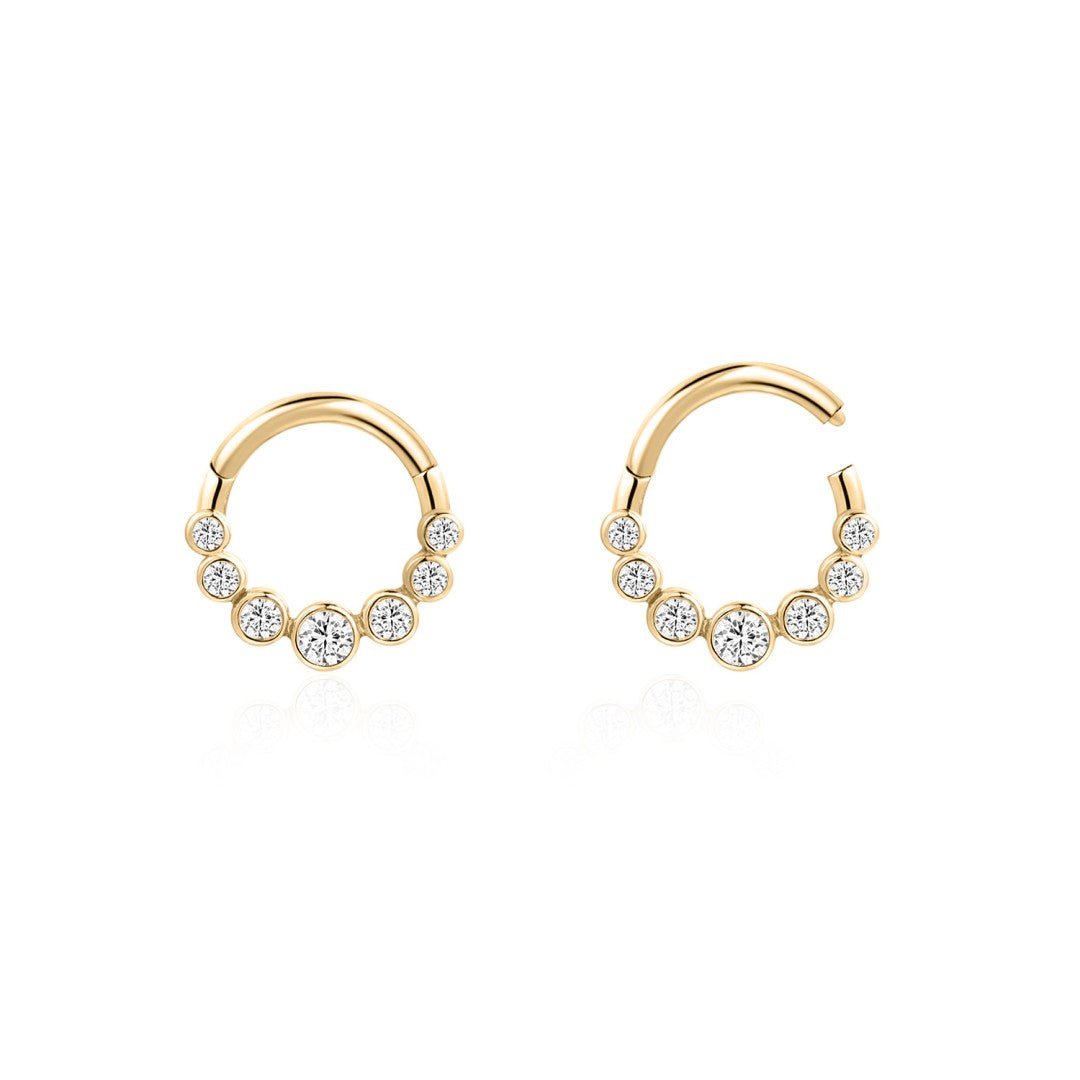 14K Bezel Cluster Lab Diamond Clicker Hoop - Nolita