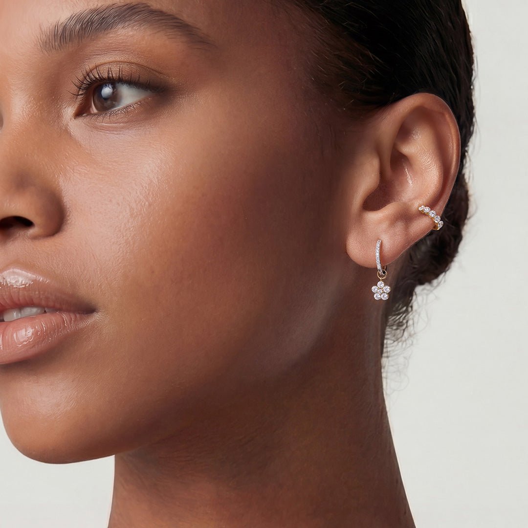 14K Bezel Lab Diamond Huggie Earrings - Nolita
