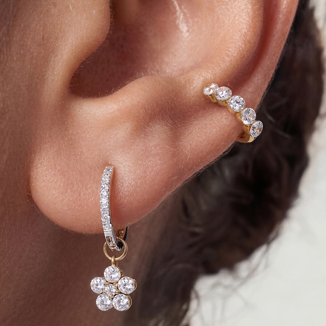 14K Bezel Lab Diamond Huggie Earrings - Nolita