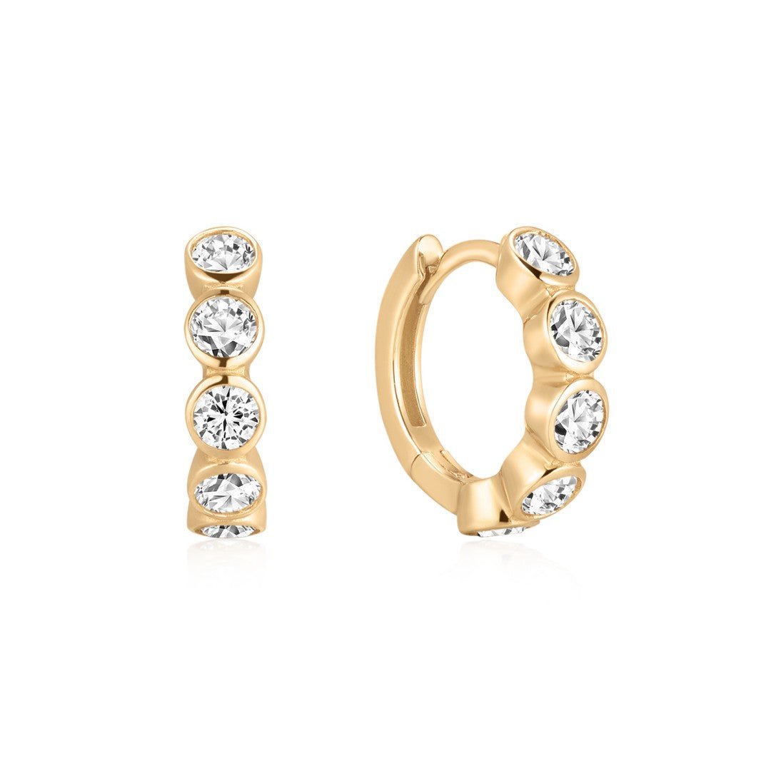 14K Bezel Lab Diamond Huggie Earrings - Nolita