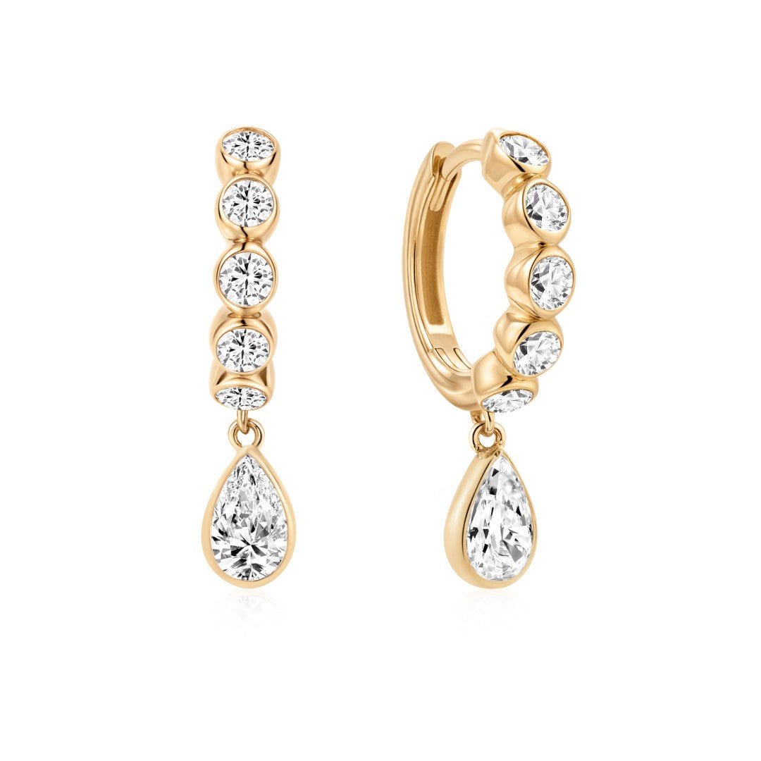 14K Bezel-Set Pear Lab Diamond Drop Earrings - Nolita