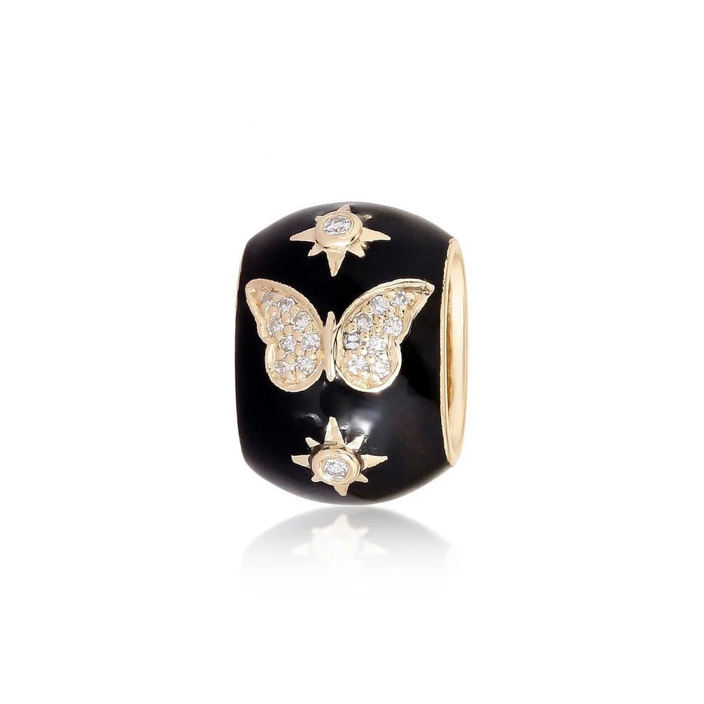 14K Black Ceramic Diamond Butterfly Spacer Bead - Nolita