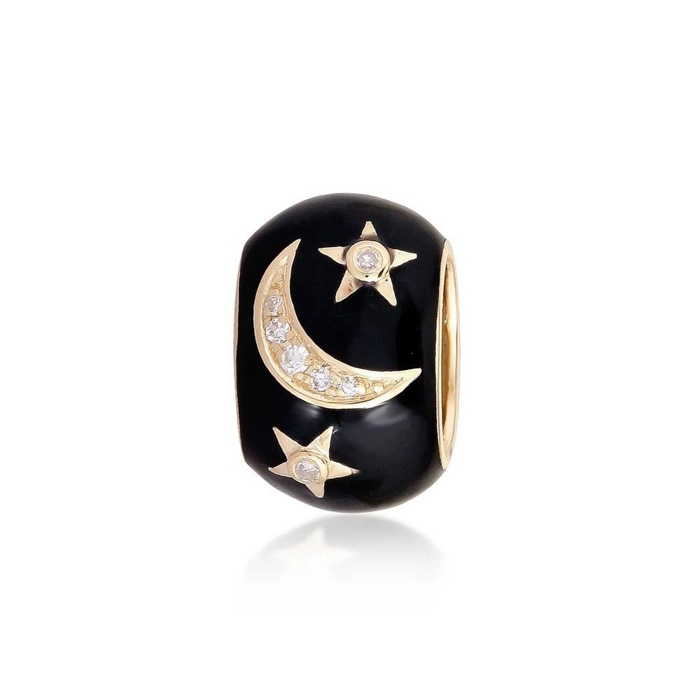 14K Black Ceramic Diamond Star & Moon Spacer Bead - Nolita
