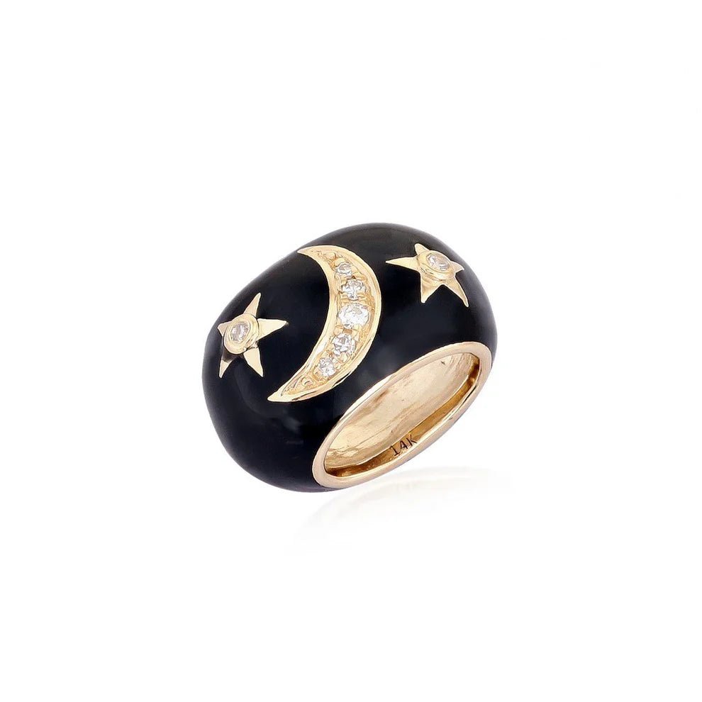 14K Black Ceramic Diamond Star & Moon Spacer Bead - Nolita