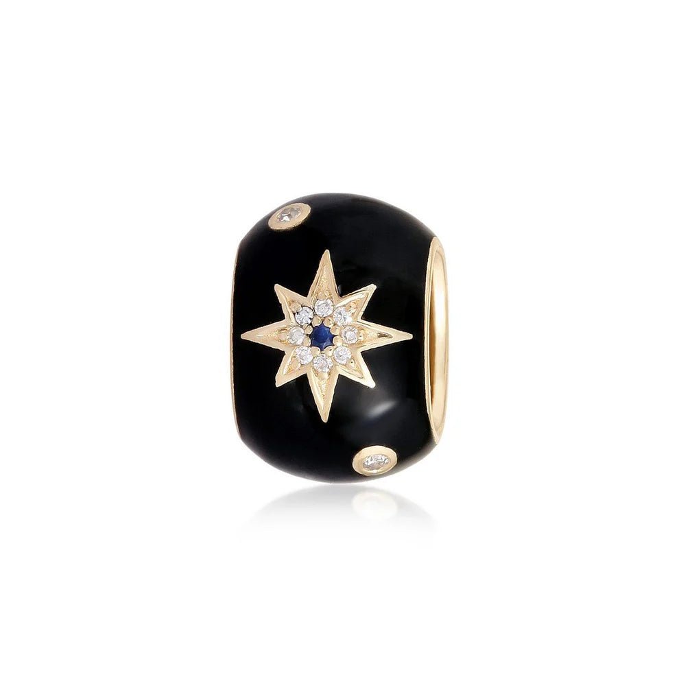 14K Black Ceramic Diamond Star Spacer Bead - Nolita