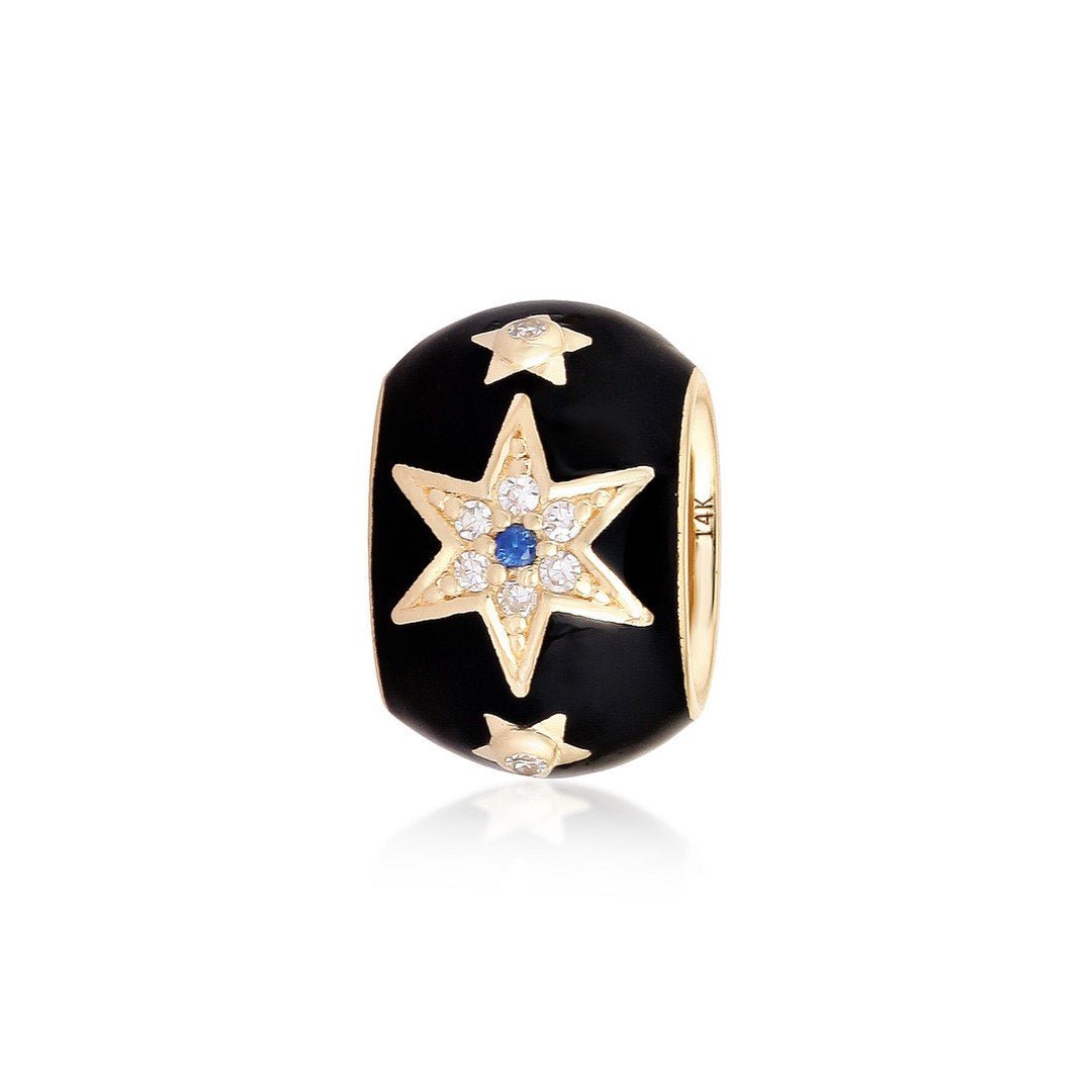 14K Black Ceramic Diamond Triple Star Spacer Bead - Nolita