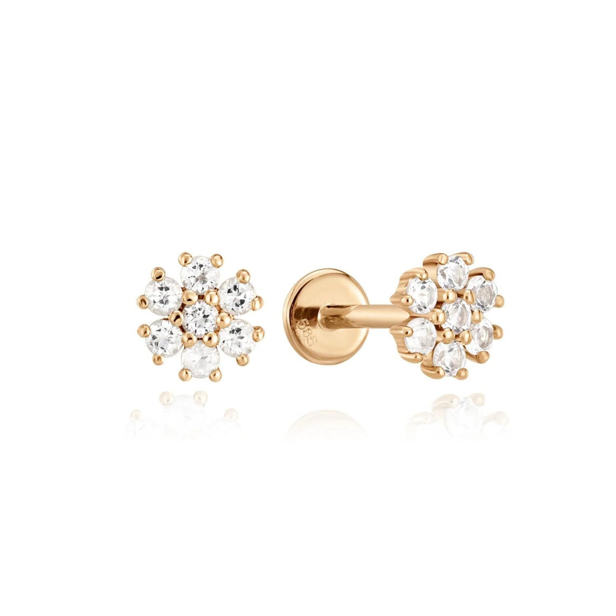 14K Blossom Pavé Lab Diamond Flat Back Stud - Nolita