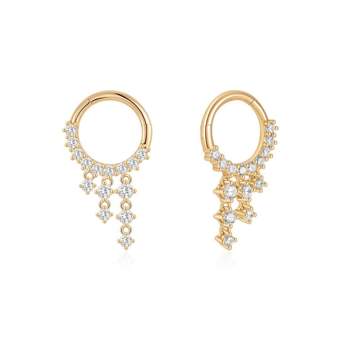14K Cascading Cluster Lab Diamond Clicker Hoop - Nolita