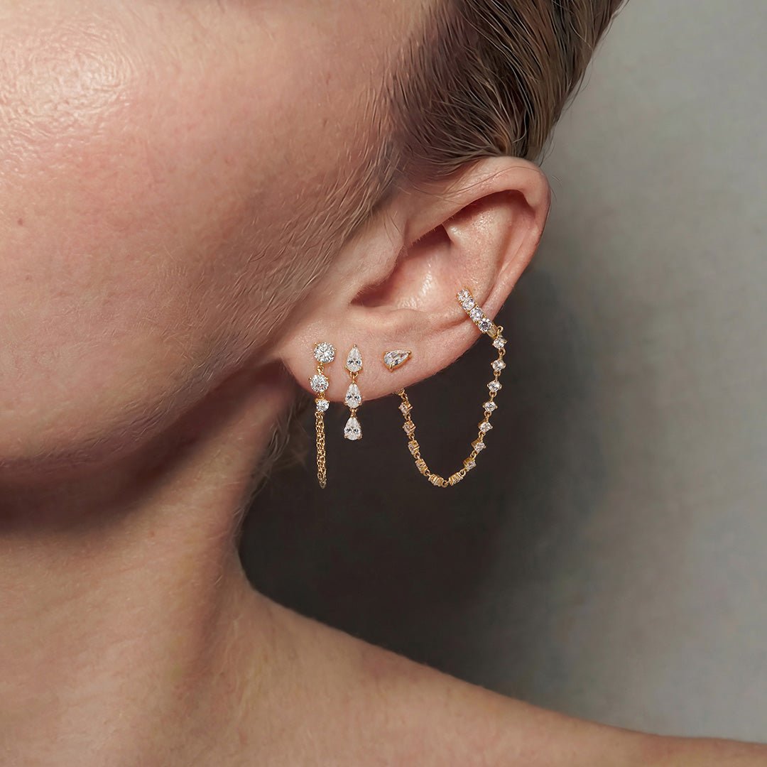 14K Cascading Pear Trio Lab Diamond Drop Earrings - Nolita