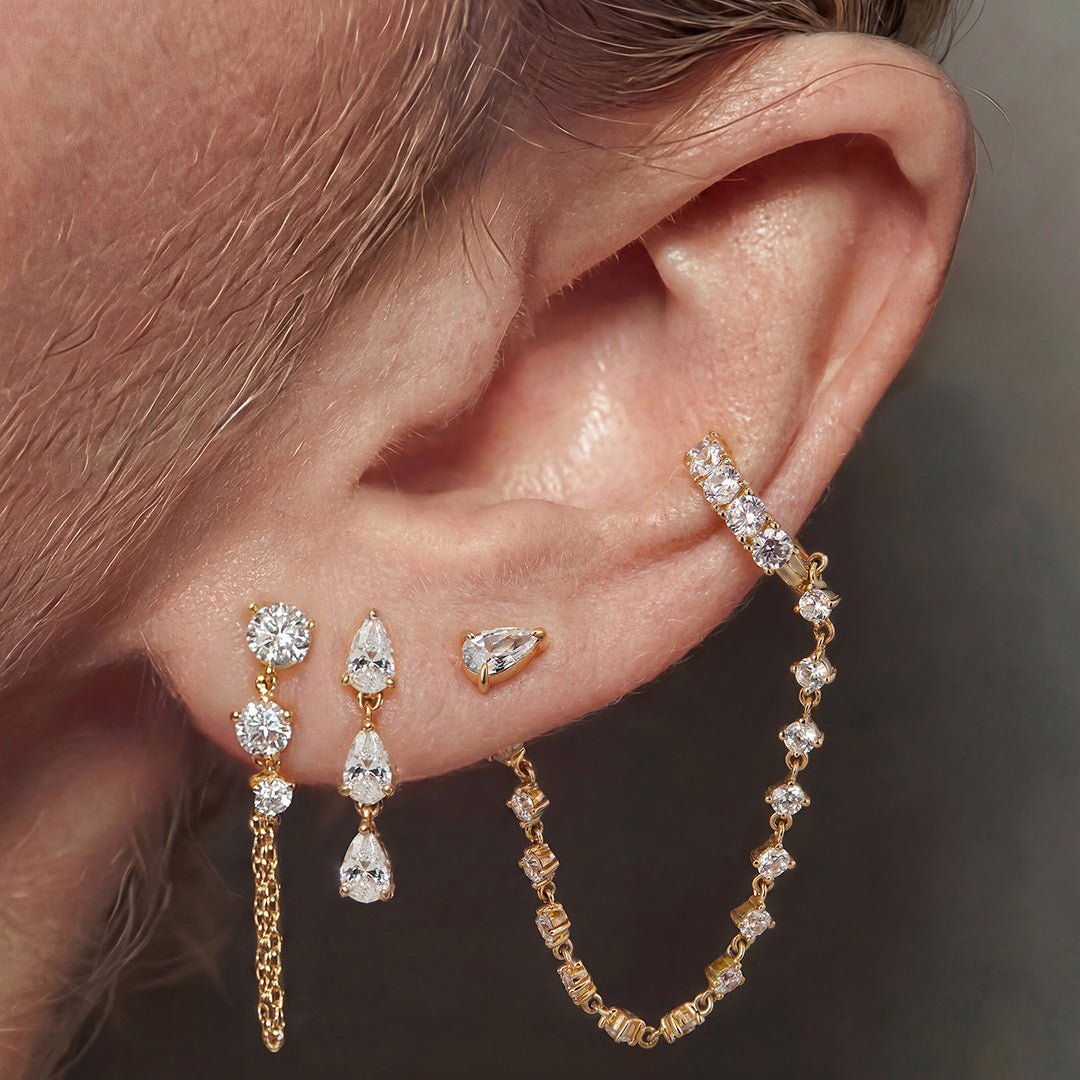 14K Cascading Pear Trio Lab Diamond Drop Earrings - Nolita