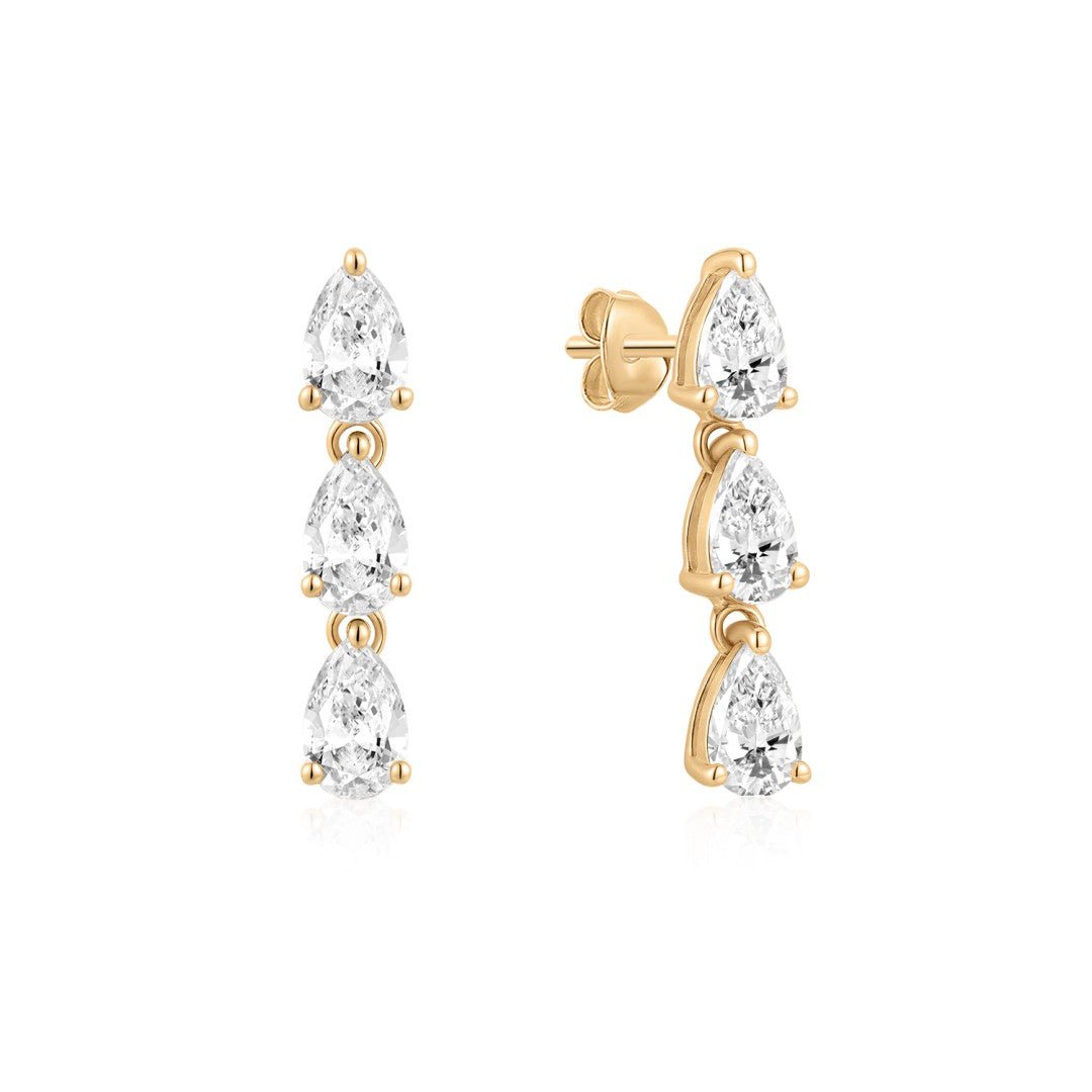 14K Cascading Pear Trio Lab Diamond Drop Earrings - Nolita