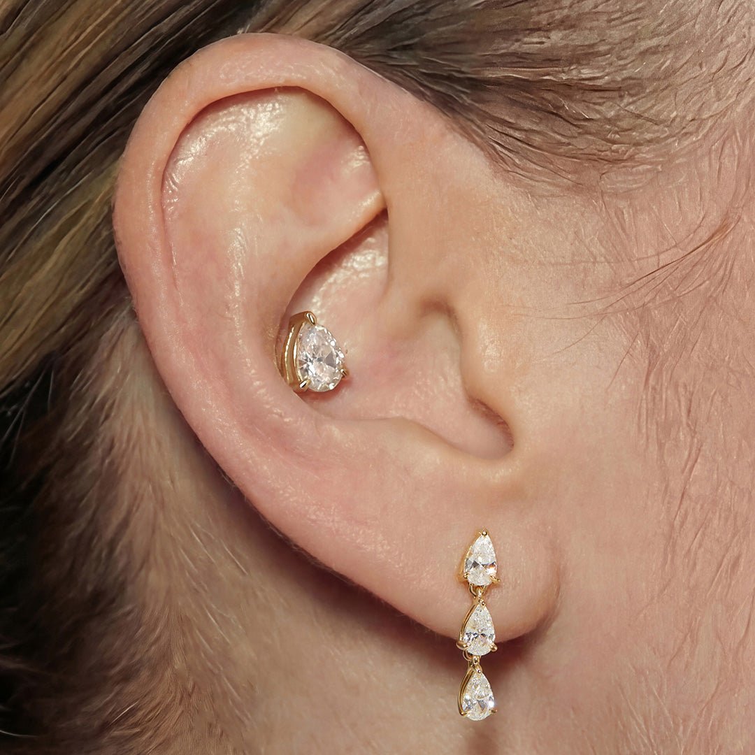 14K Cascading Pear Trio Lab Diamond Drop Earrings - Nolita