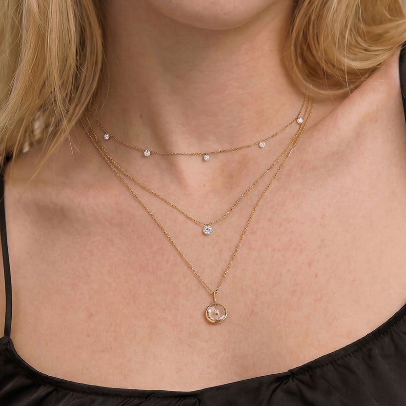 14K Celeste Drilled Lab Diamond Solitaire Necklace - Nolita