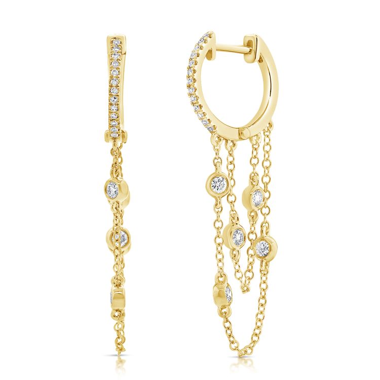 14K Chain Bezel Set Huggie Earrings - Nolita