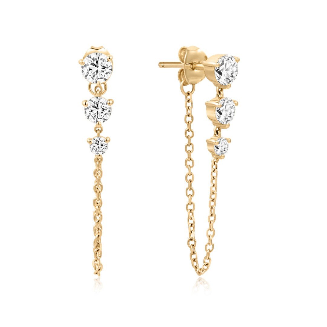 14K Chain Link Trio Lab Diamond Stud Earrings - Nolita