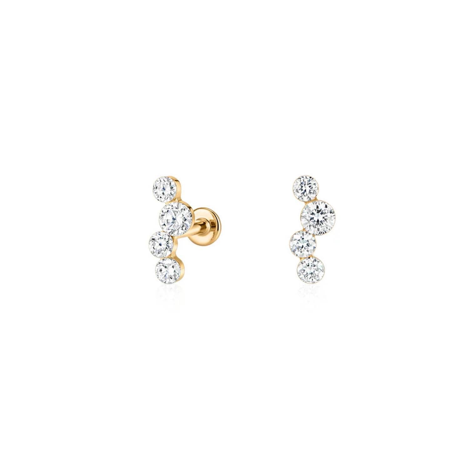 14K Curved Cluster Lab Diamond Flat Back Stud - Nolita