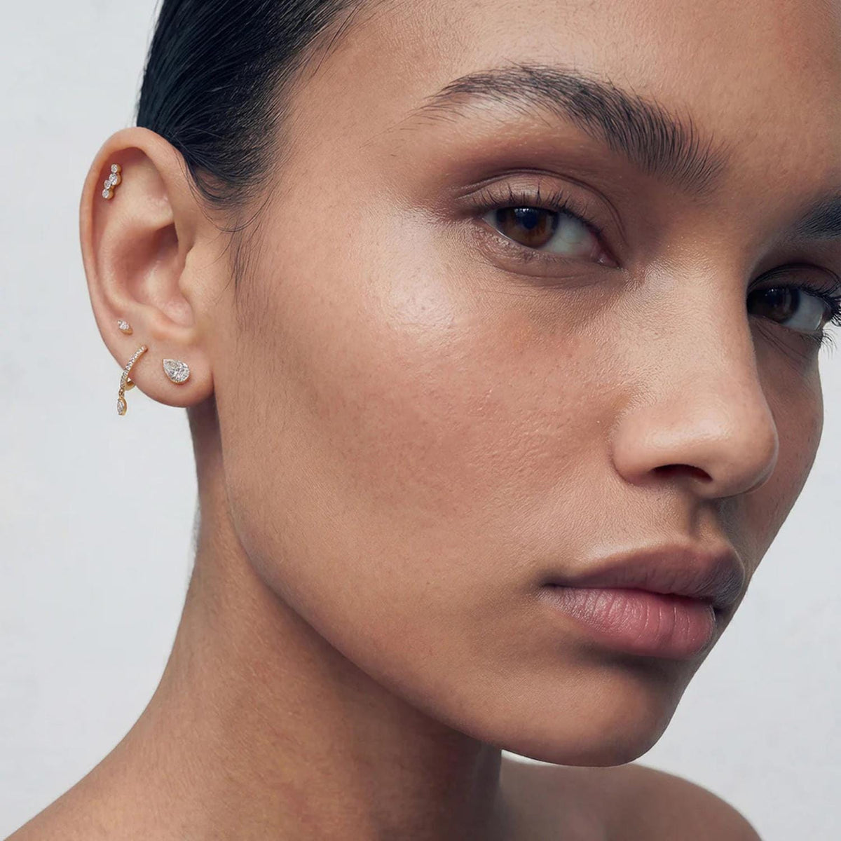 14K Curved Cluster Lab Diamond Flat Back Stud - Nolita