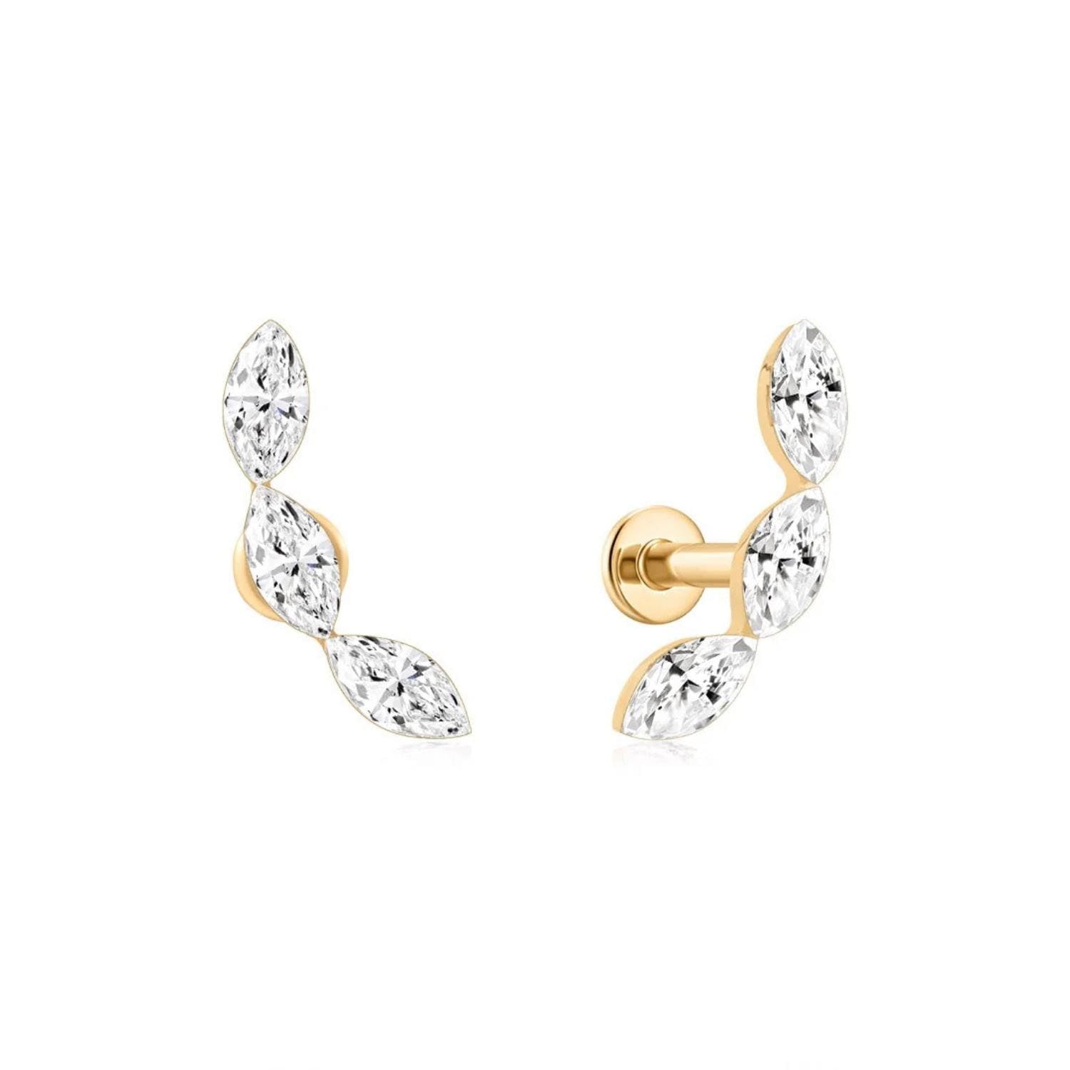 14K Curved Marquise Lab Diamond Flat Back Stud - Nolita