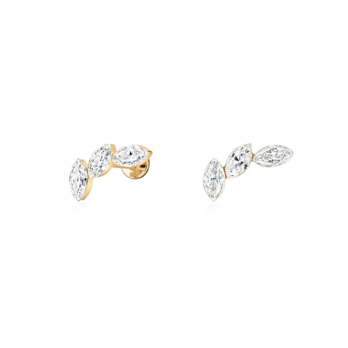 14K Curved Marquise Trio Lab Diamond Flat Back Stud - Nolita