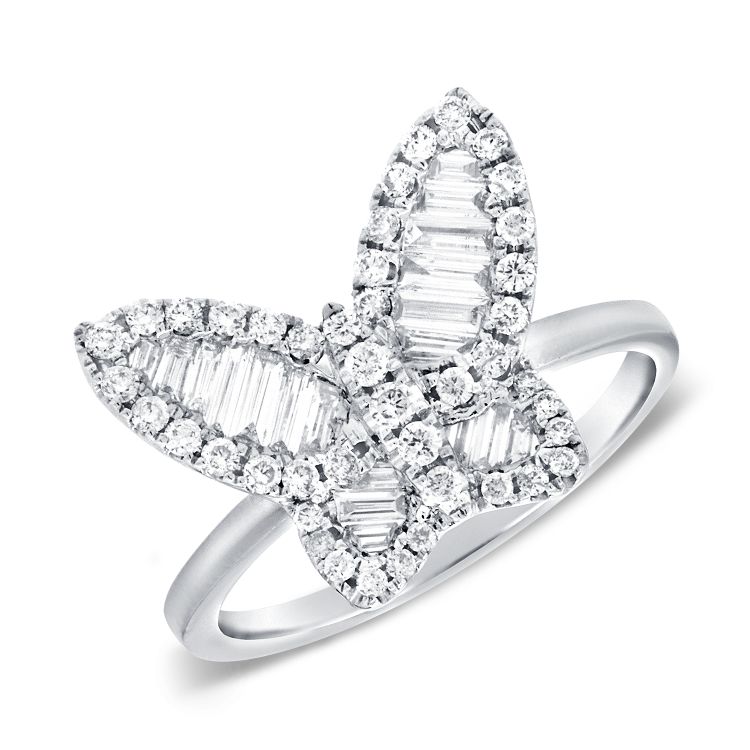 14k Diamond Baguette Butterfly Ring - Nolita
